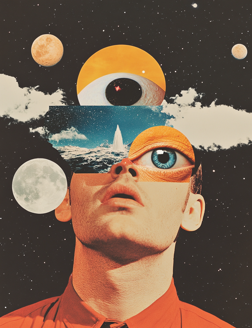 Surreal Portrait with Celestial Elements