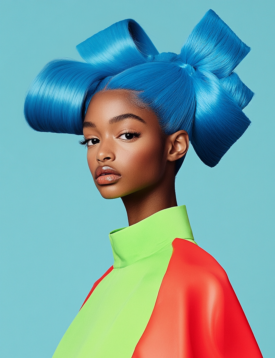 Bold Blue Hair and Neon Fashion