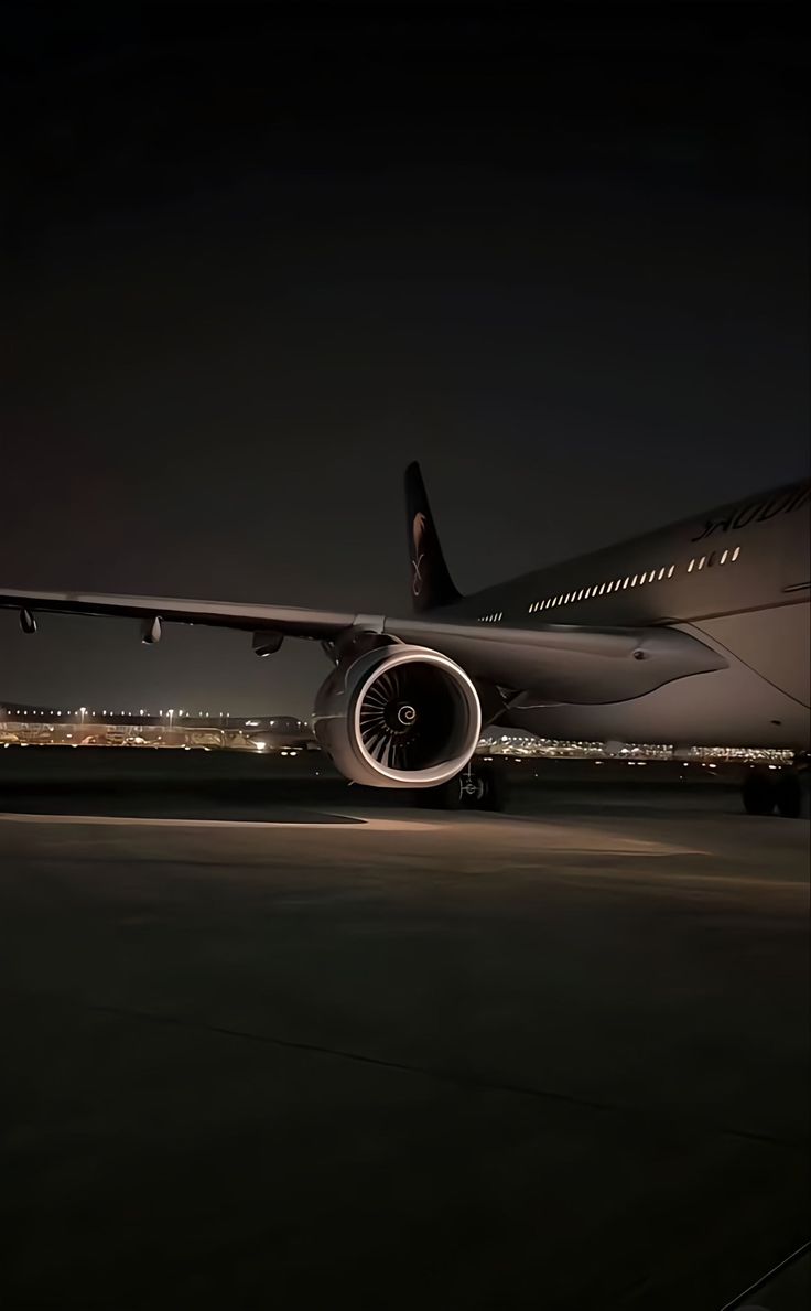 Nighttime Airplane on Runway