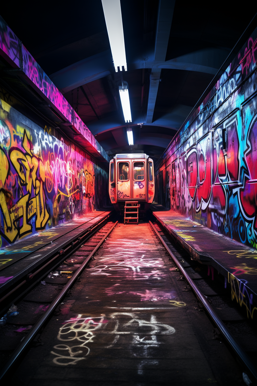 Graffiti-covered subway station