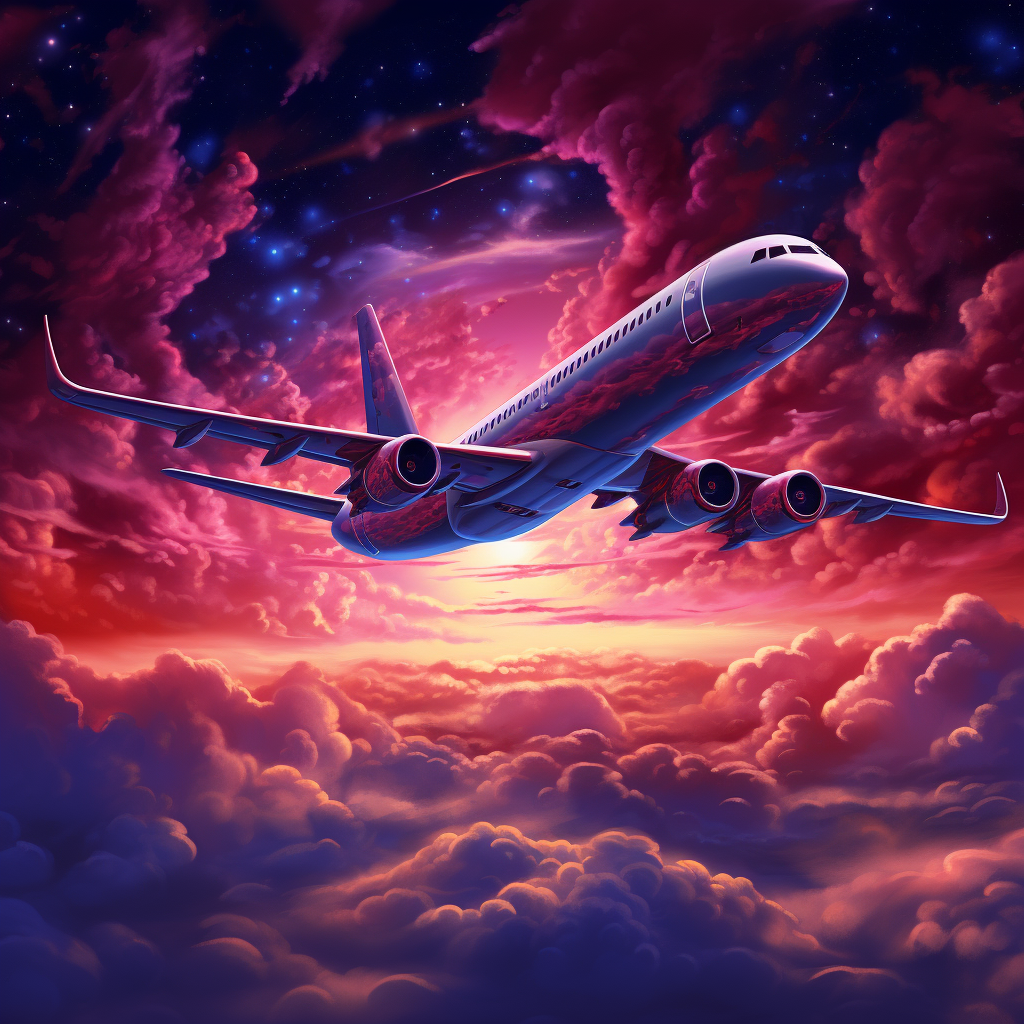 Airplane in a colorful sky