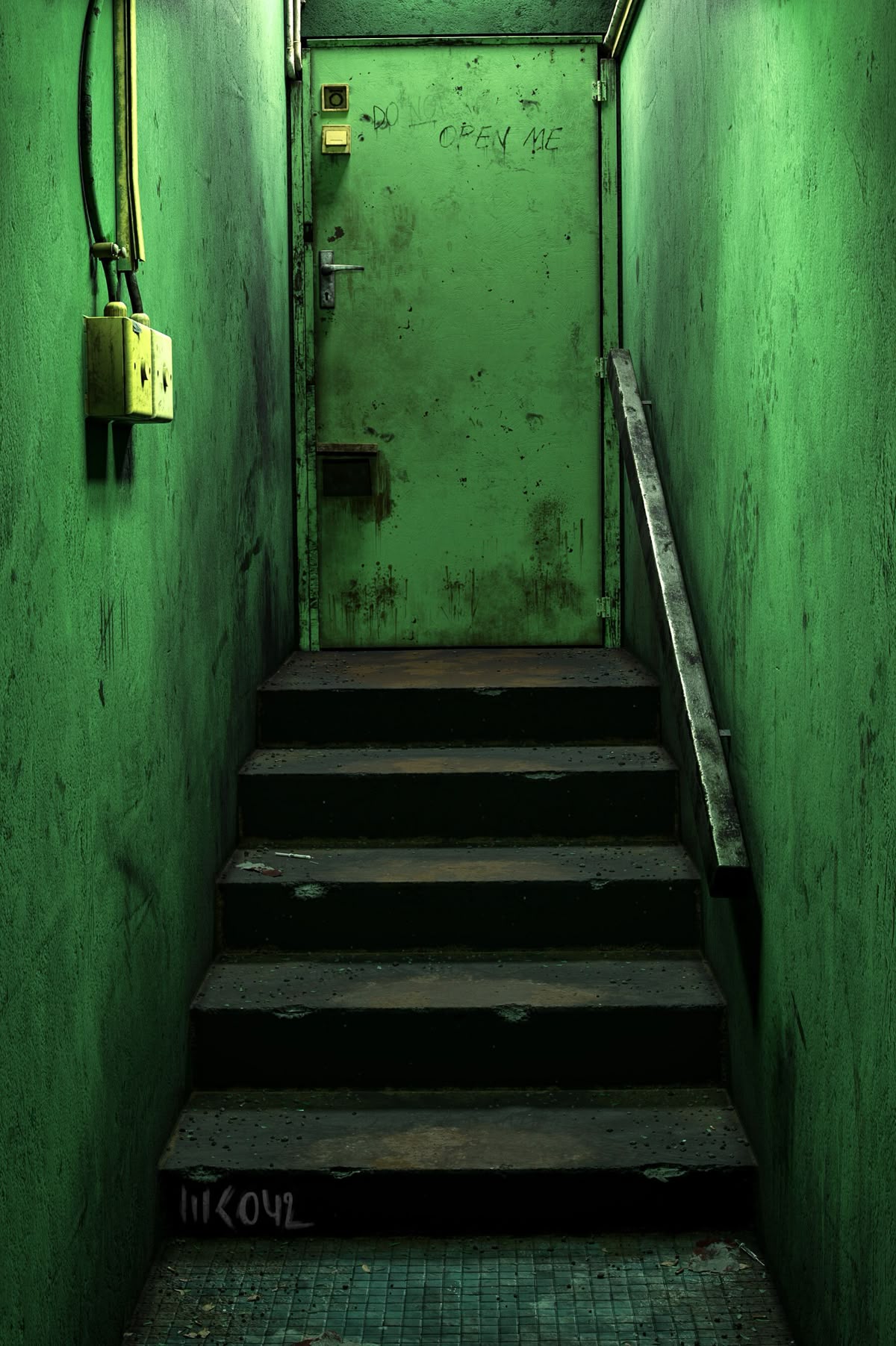 Abandoned Green Stairwell