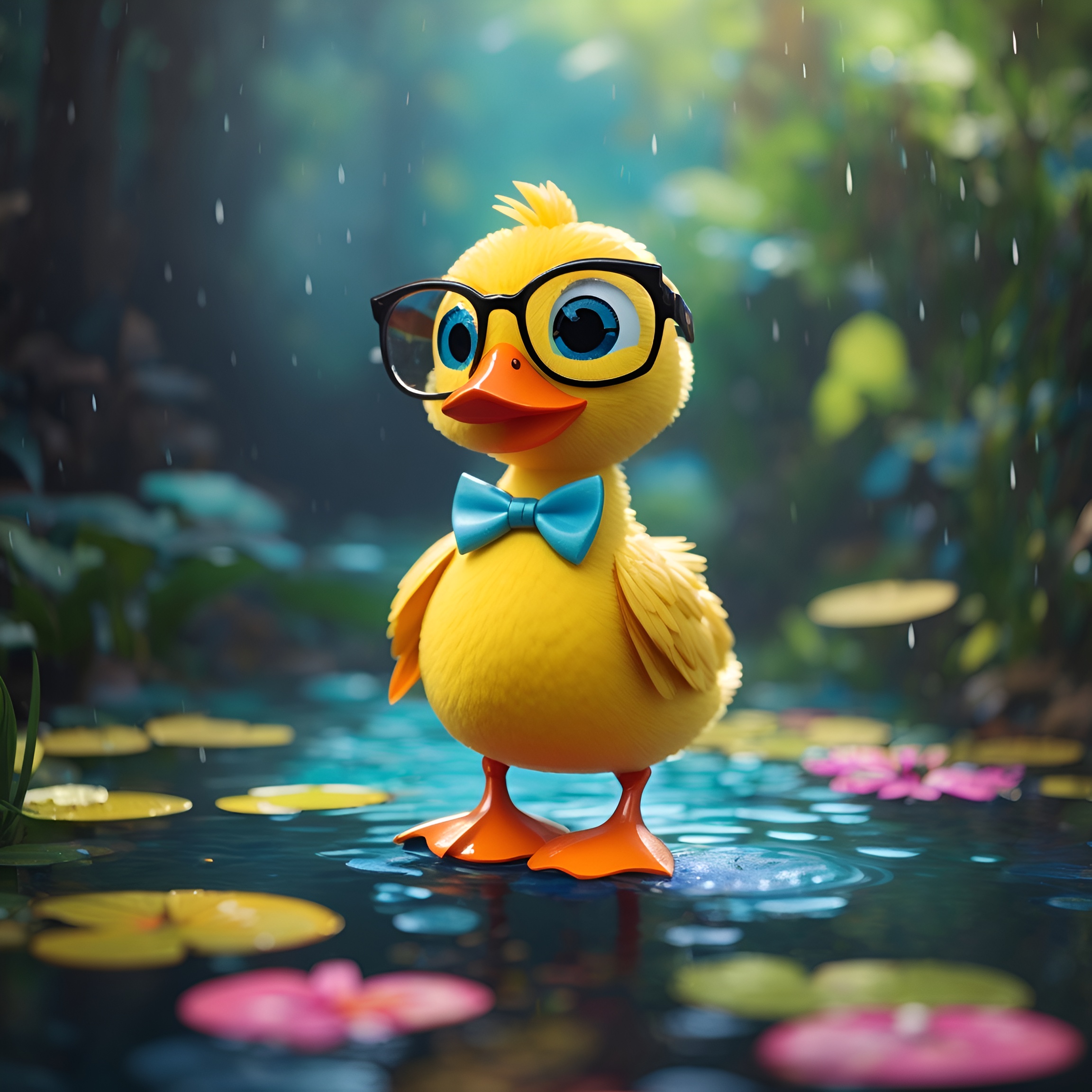 Rainy Duckling with Glasses