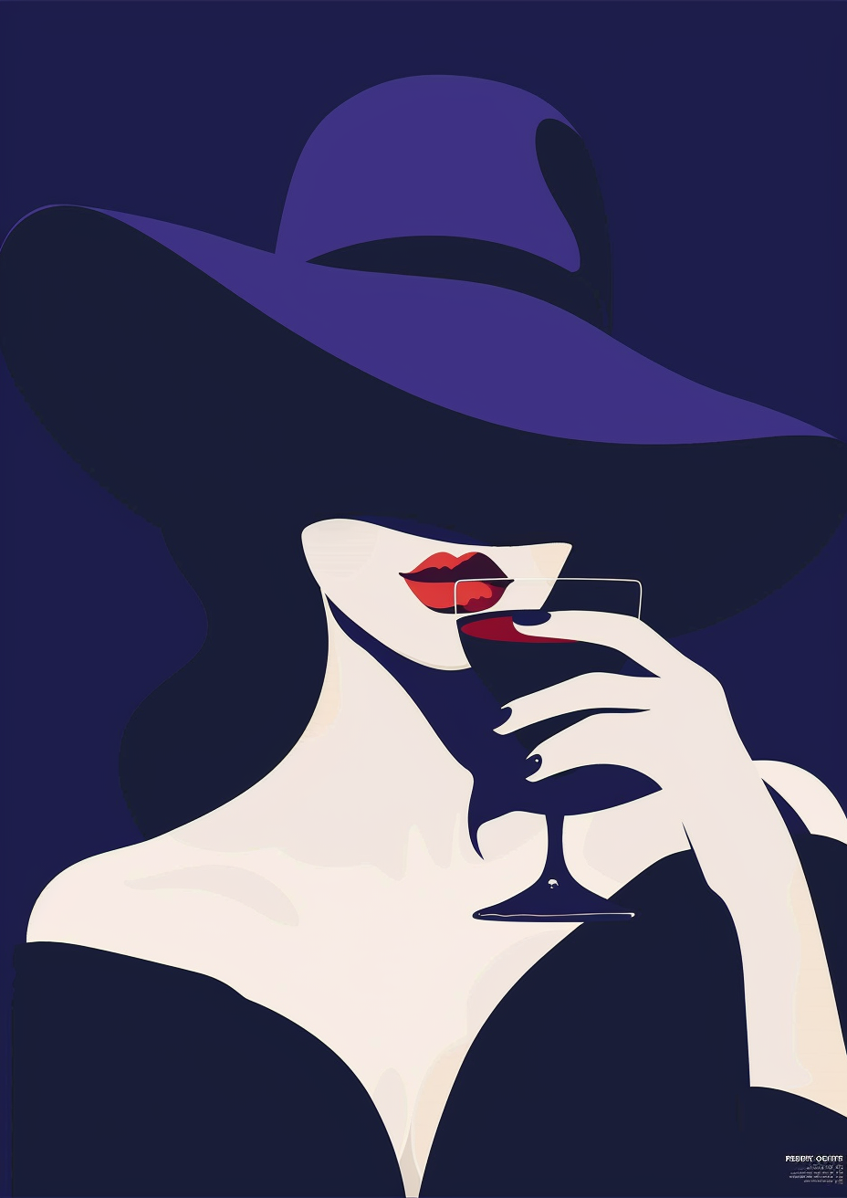 Elegant Woman in Hat Drinking Wine