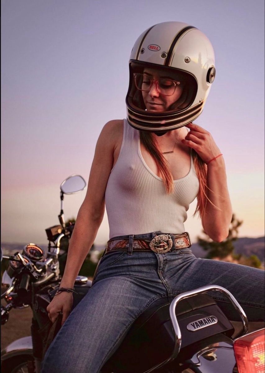 Motorcycle Cowgirl at Sunset