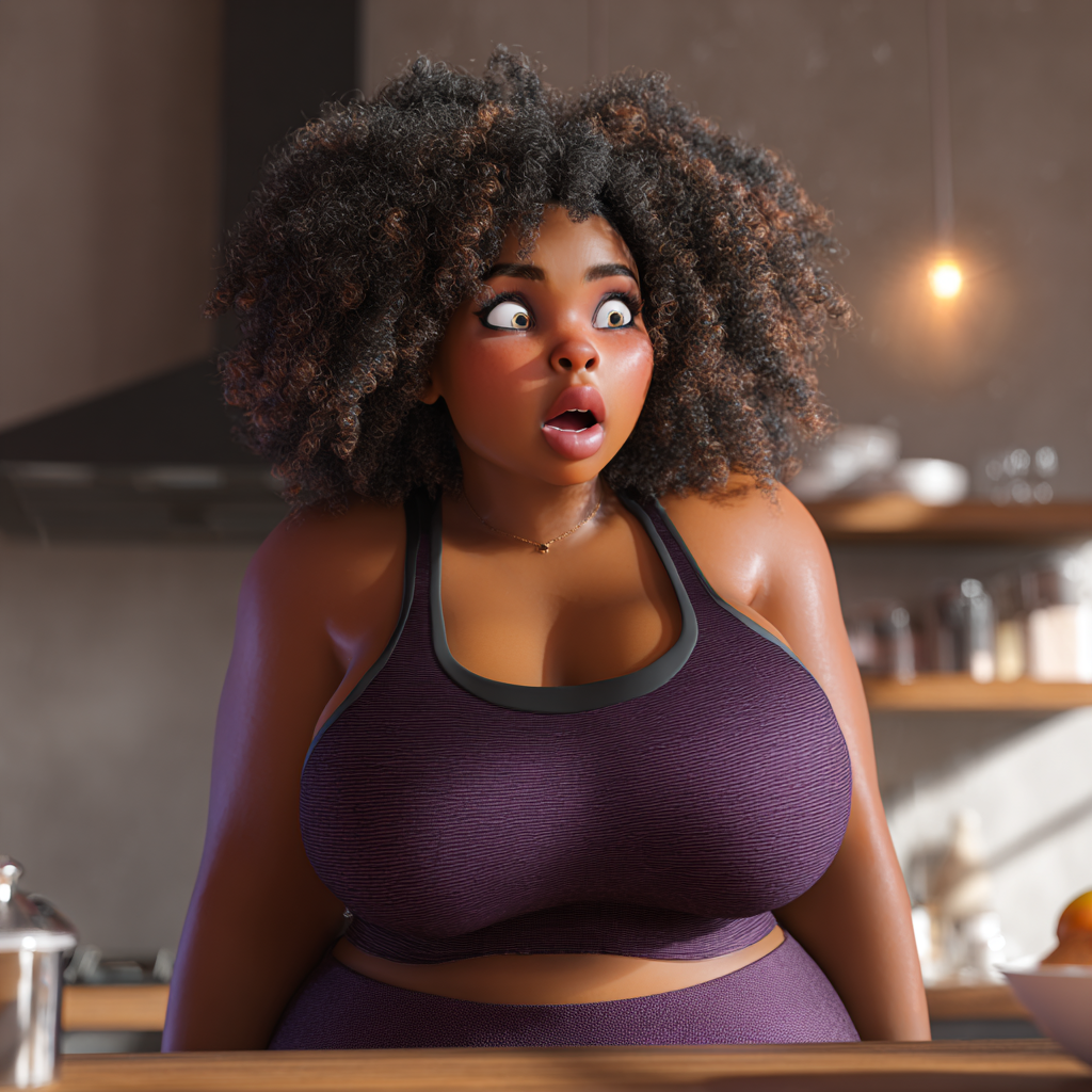 Surprised Woman in Purple Yoga Top
