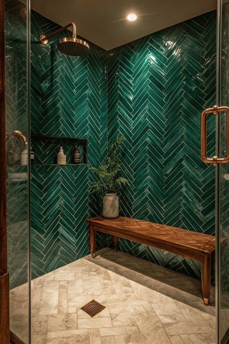 Emerald Herringbone Shower