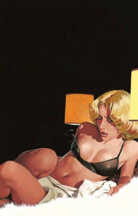 Blonde Woman in Black Bra