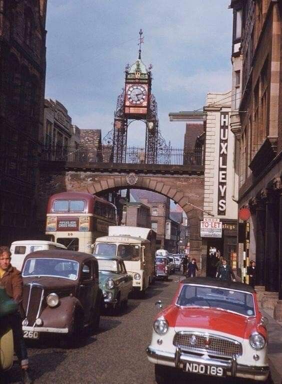 Vintage Street Scene with Clock Tower