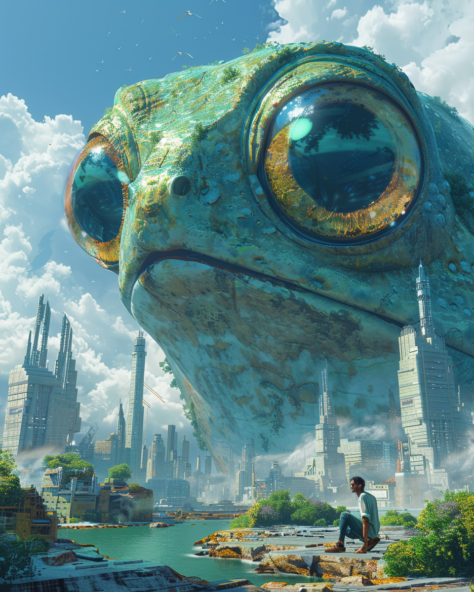 Alien Head Over Cityscape