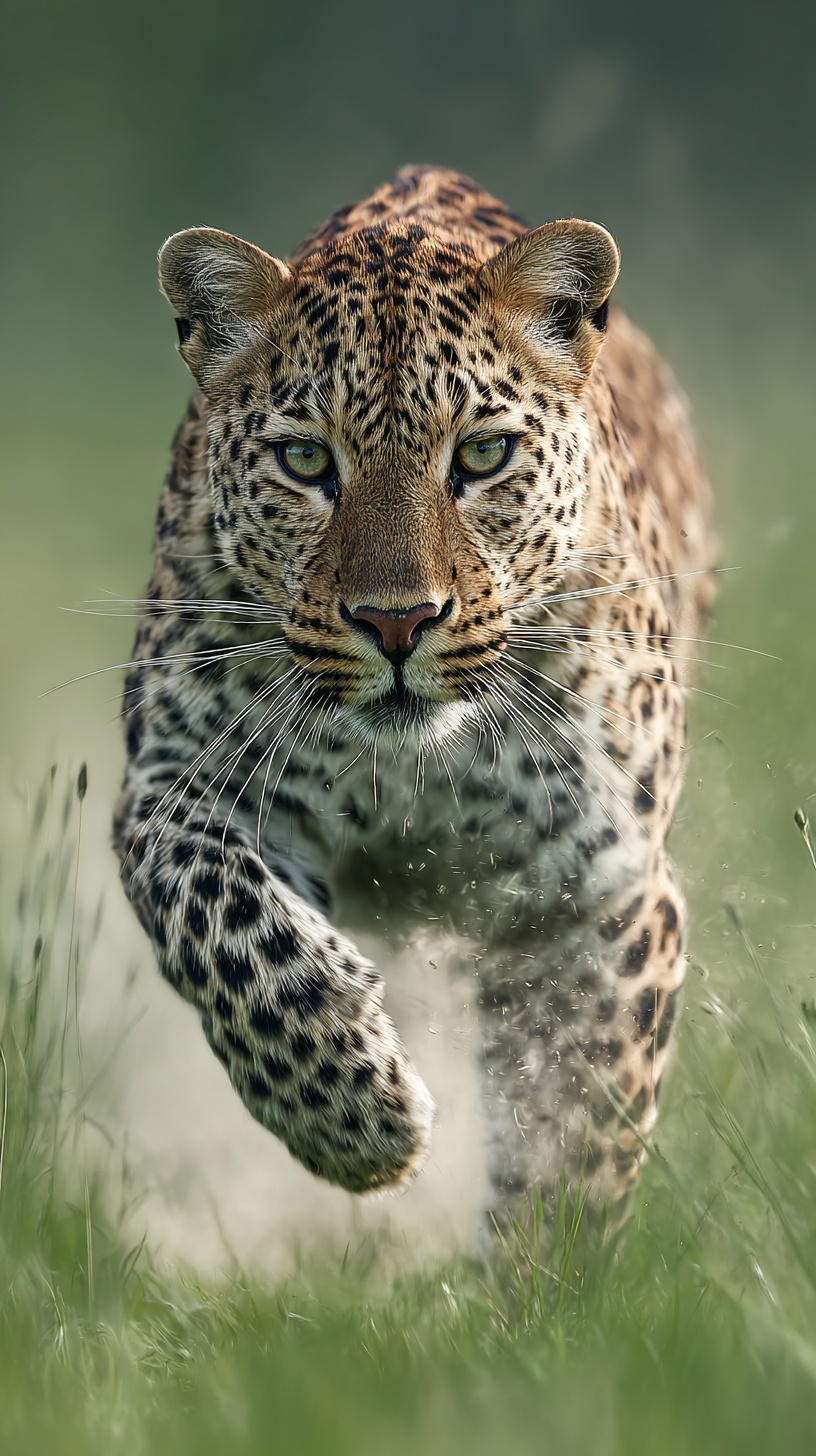 Leopard Running Through Grass