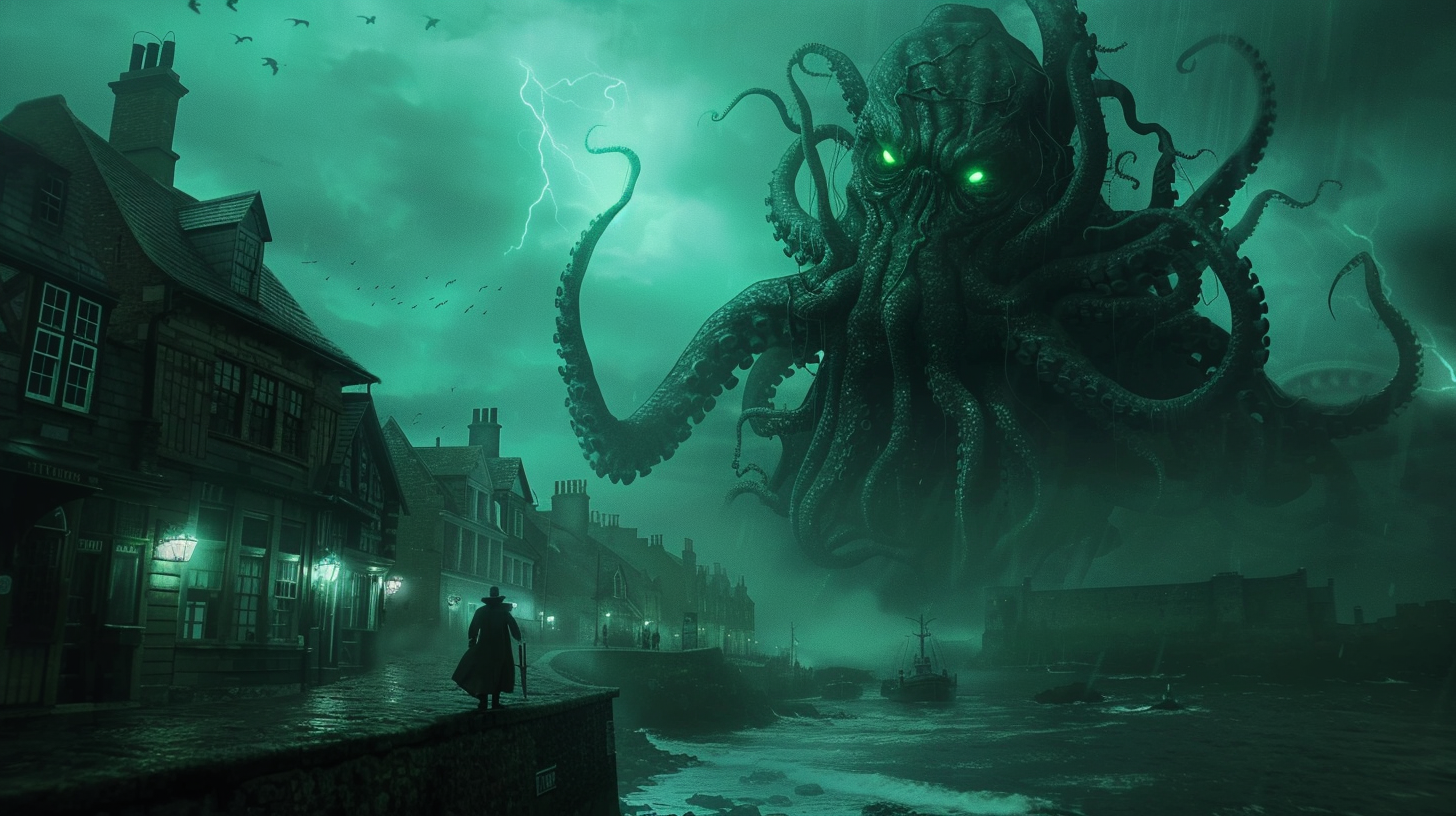 Cthulhu Rising Over Victorian Town