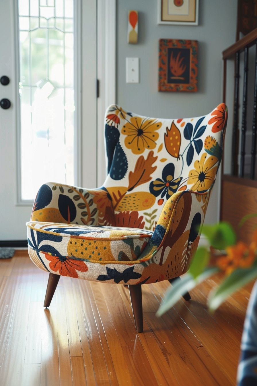 Colorful Floral Wingback Chair