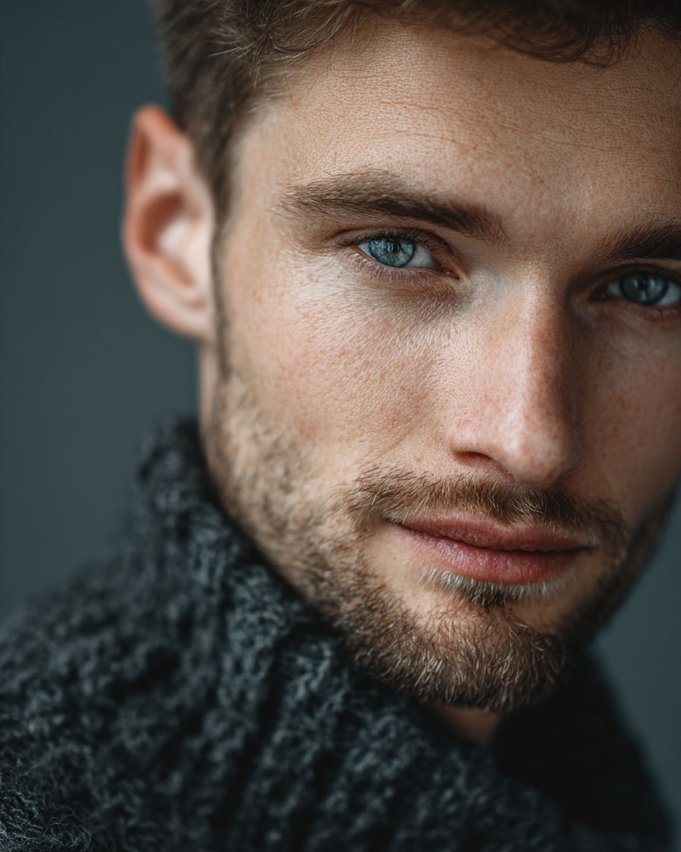 Close-up of a man with blue eyes and beard