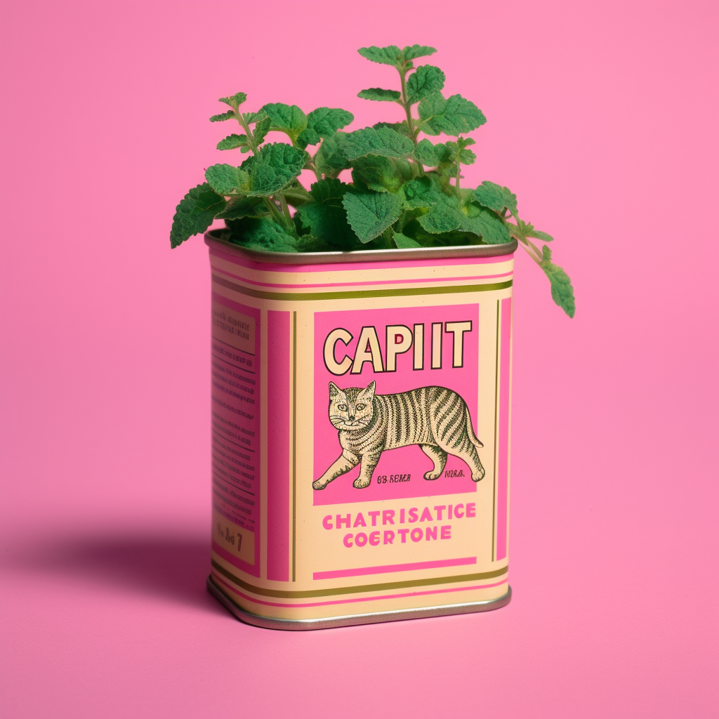 Vintage Cat Tin with Mint Plant