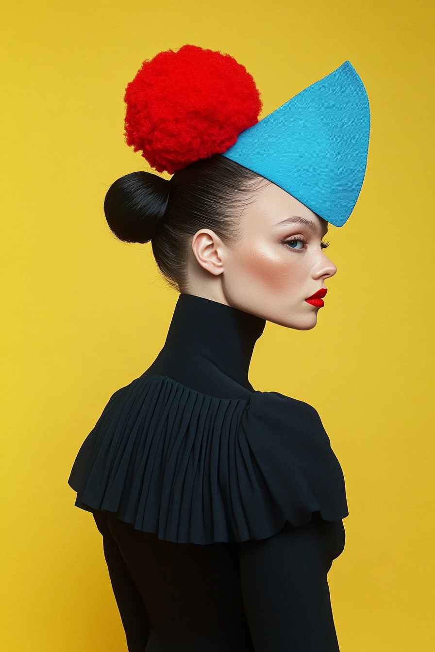 Fashionably Bold Woman in Blue Hat