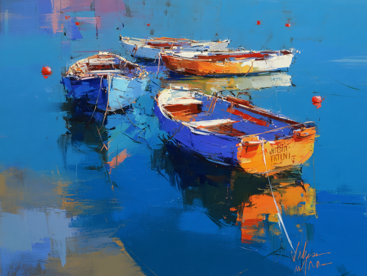 Colorful Boats on Blue Water