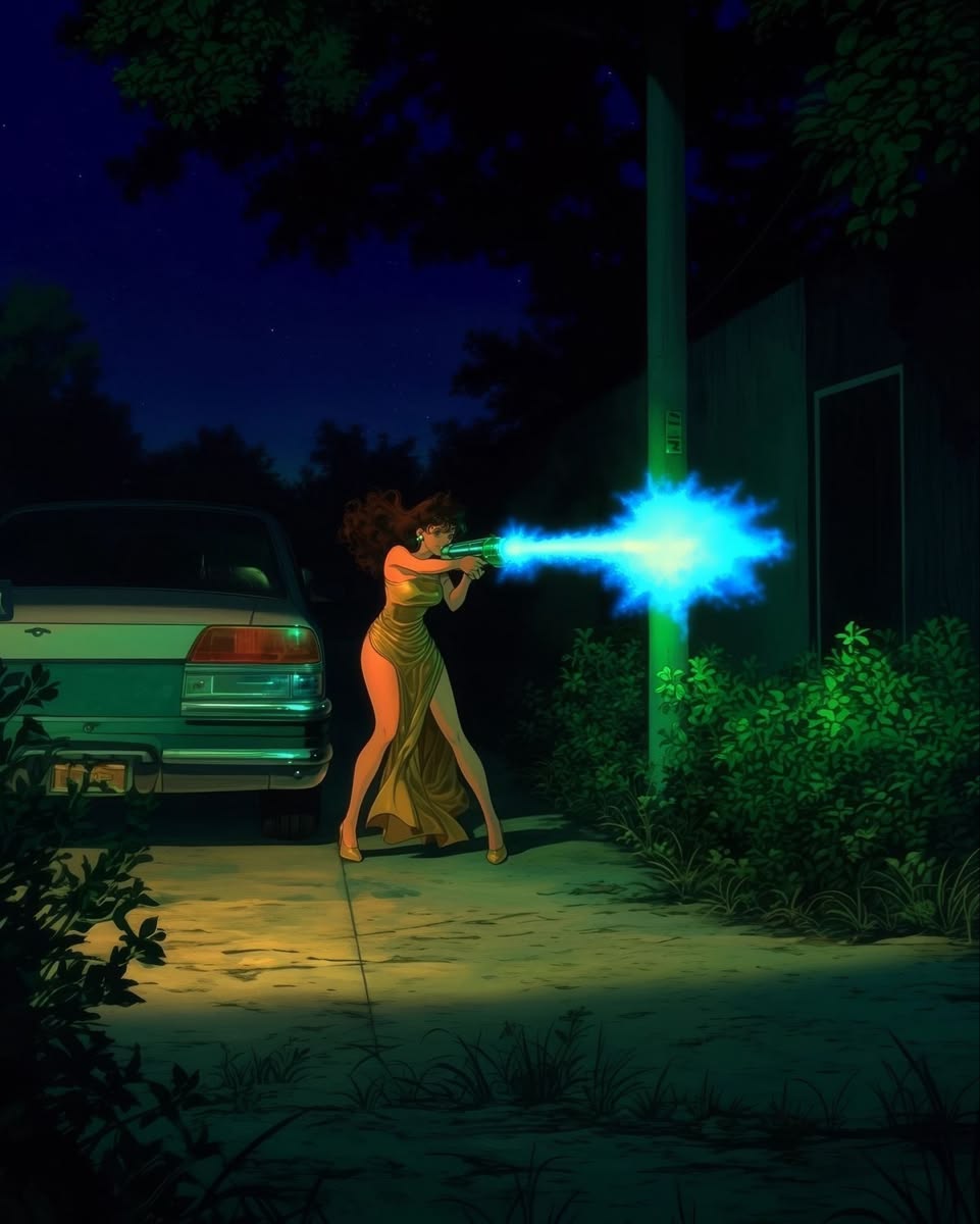 Woman Shooting Blue Laser
