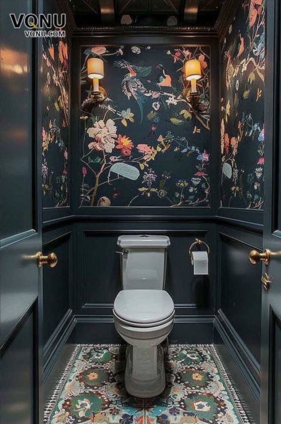 Elegant Dark Floral Toilet Room
