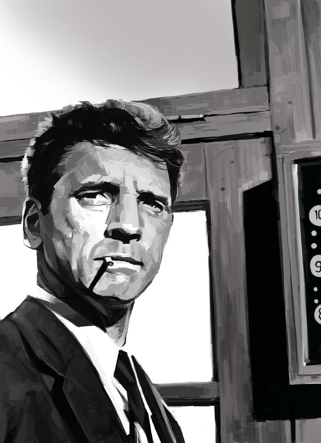 Man Smoking in Black and White