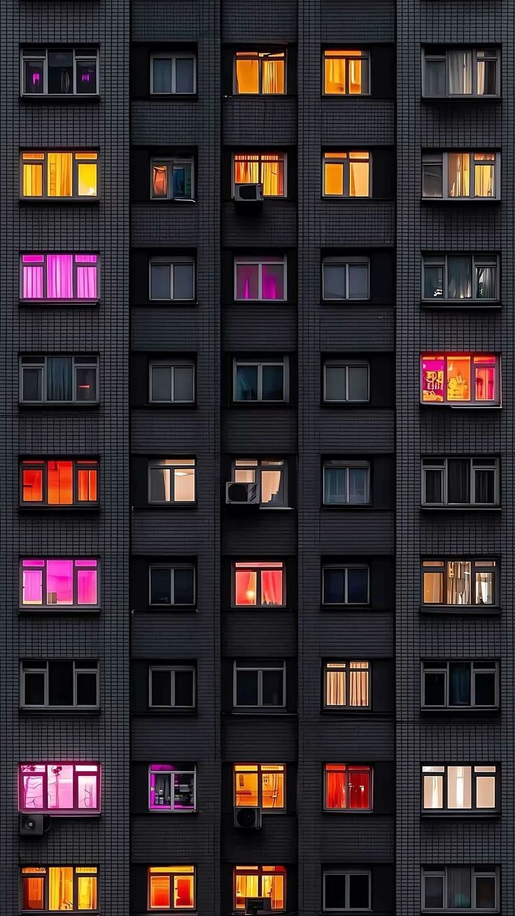 Colorful Windows in Urban Night