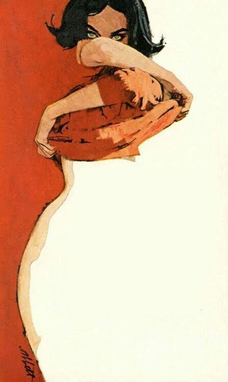 Abstract Woman Hugging Her Legs