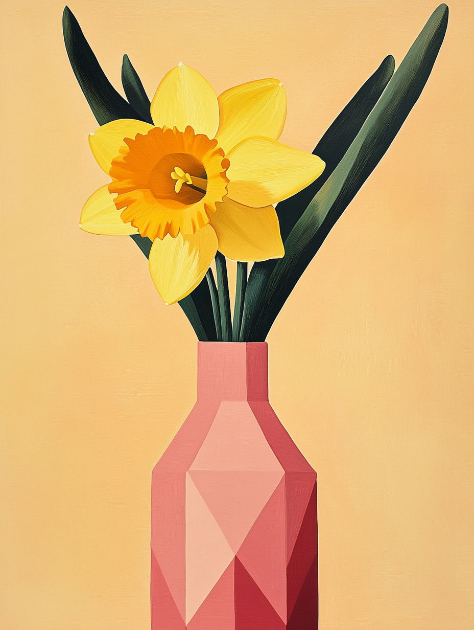 Spring Daffodils in Pink Vase