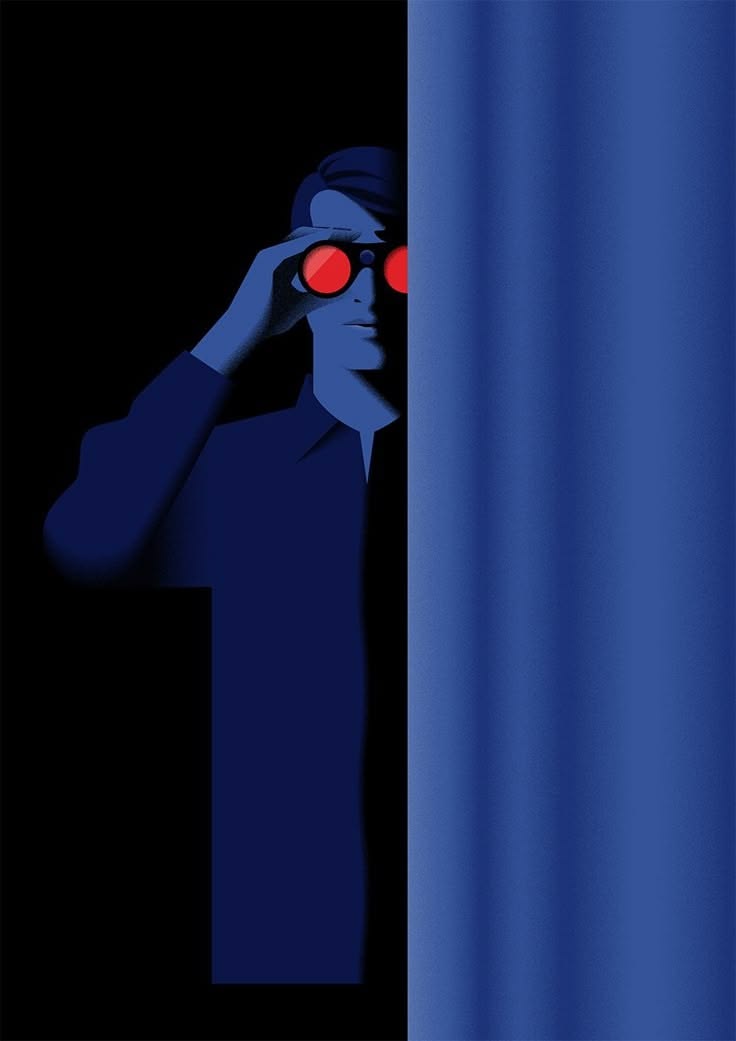 Peeping Man with Binoculars