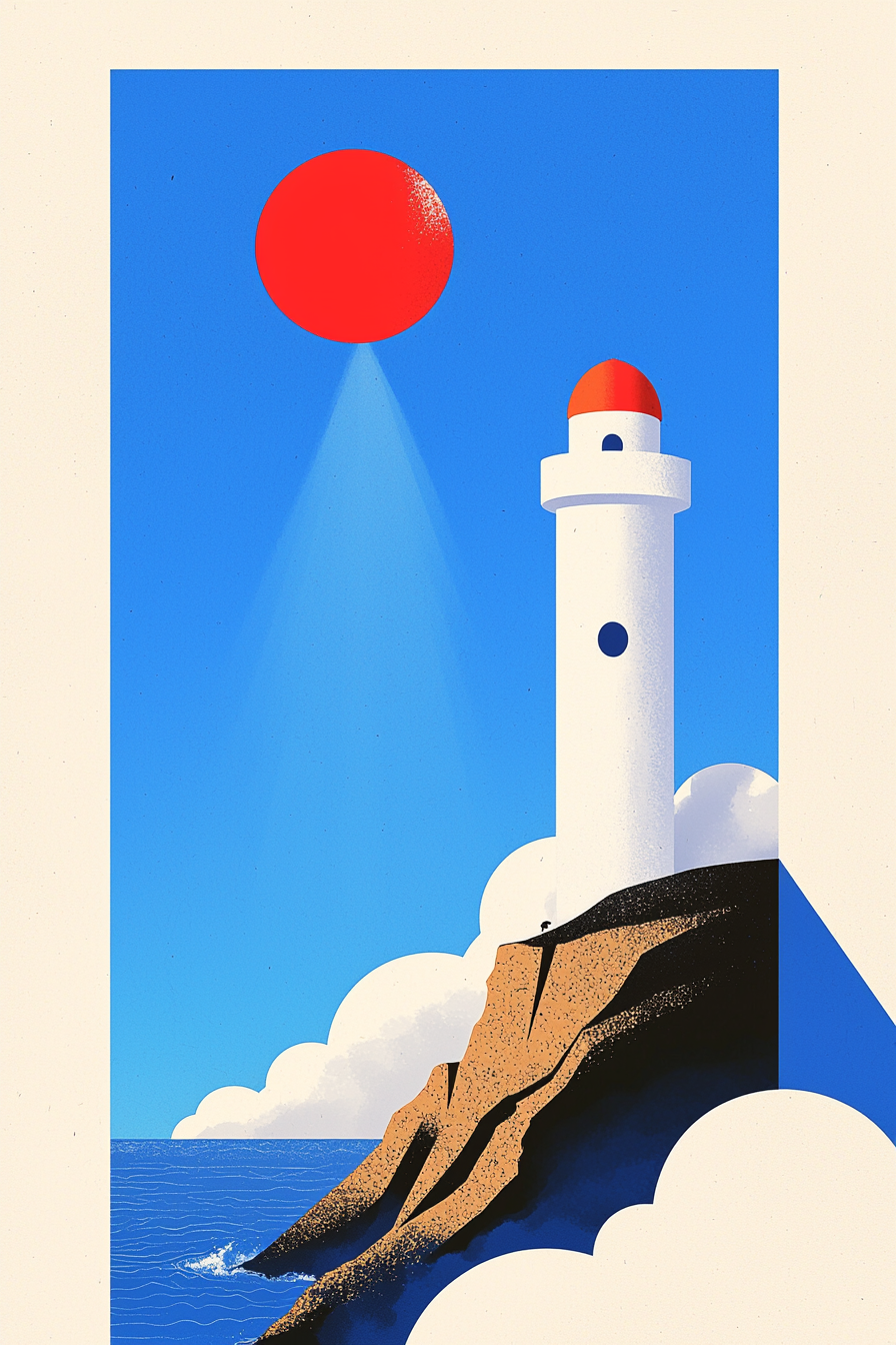 Lighthouse Under the Red Sun