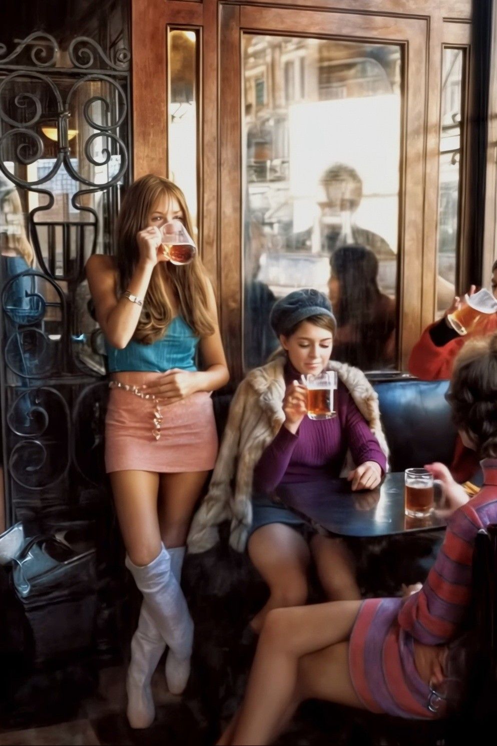Girls Drinking Beer in Cafe