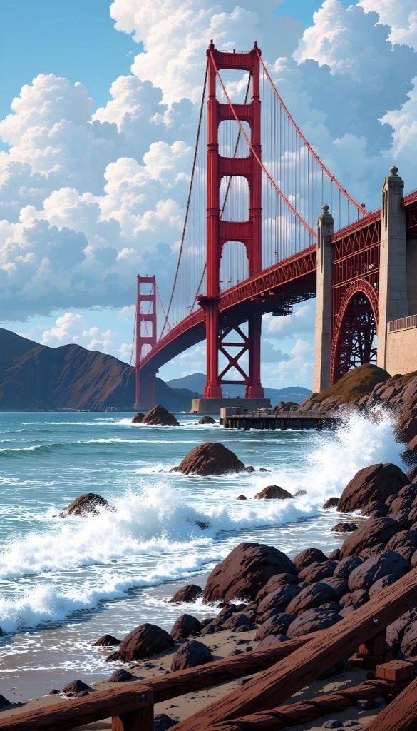 Golden Gate Bridge Crashing Waves