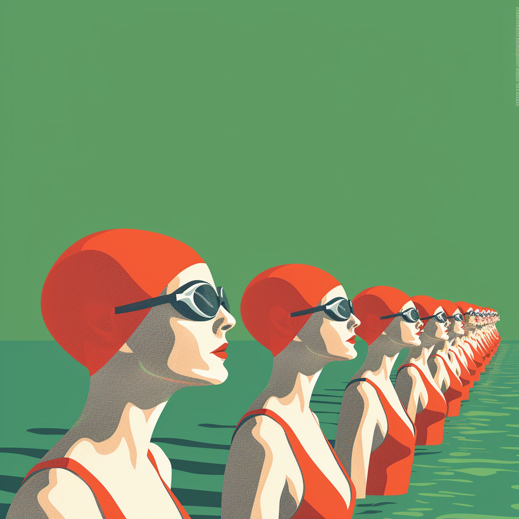 Swimmers in Red Caps