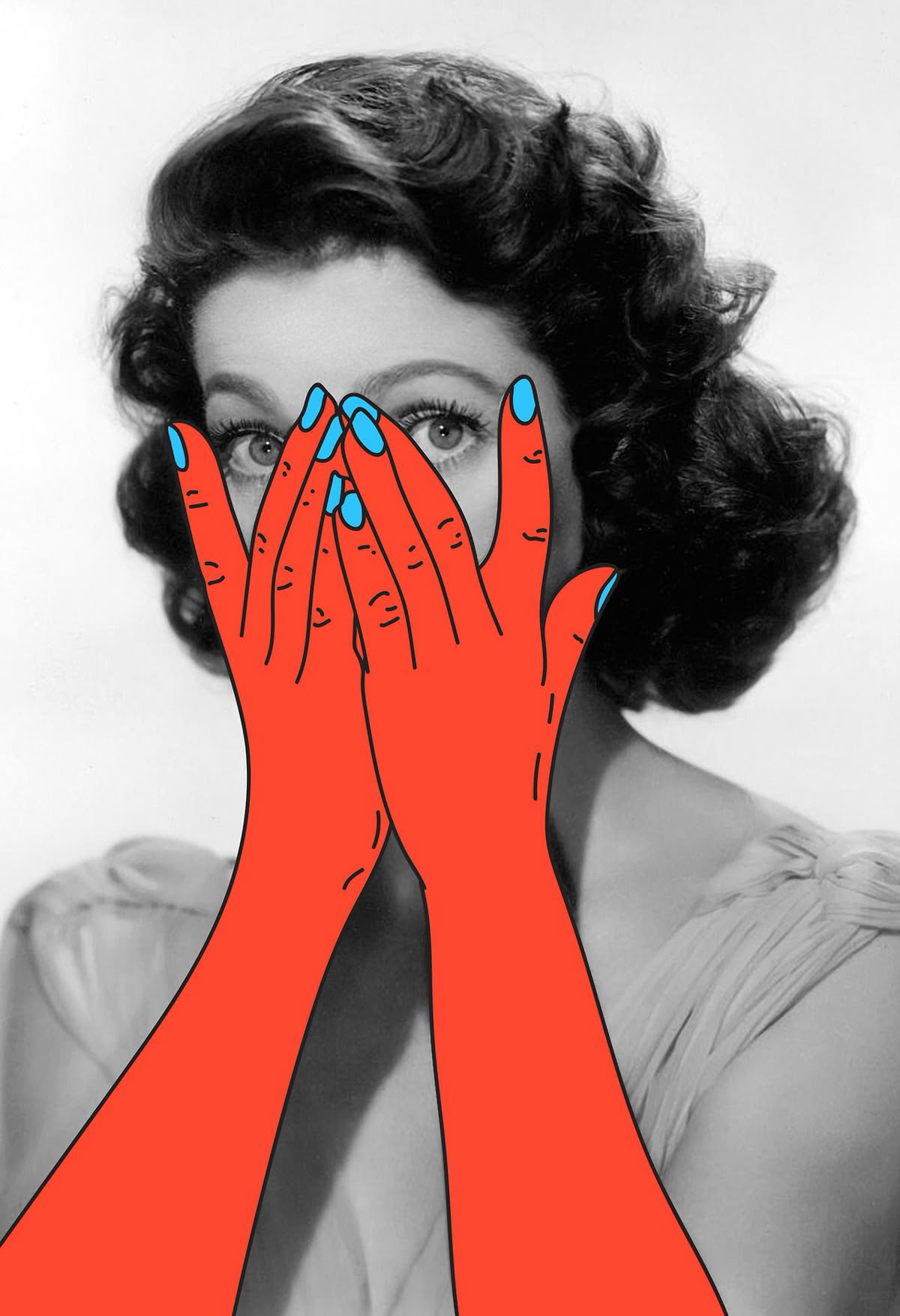 Red Hands Covering Eyes