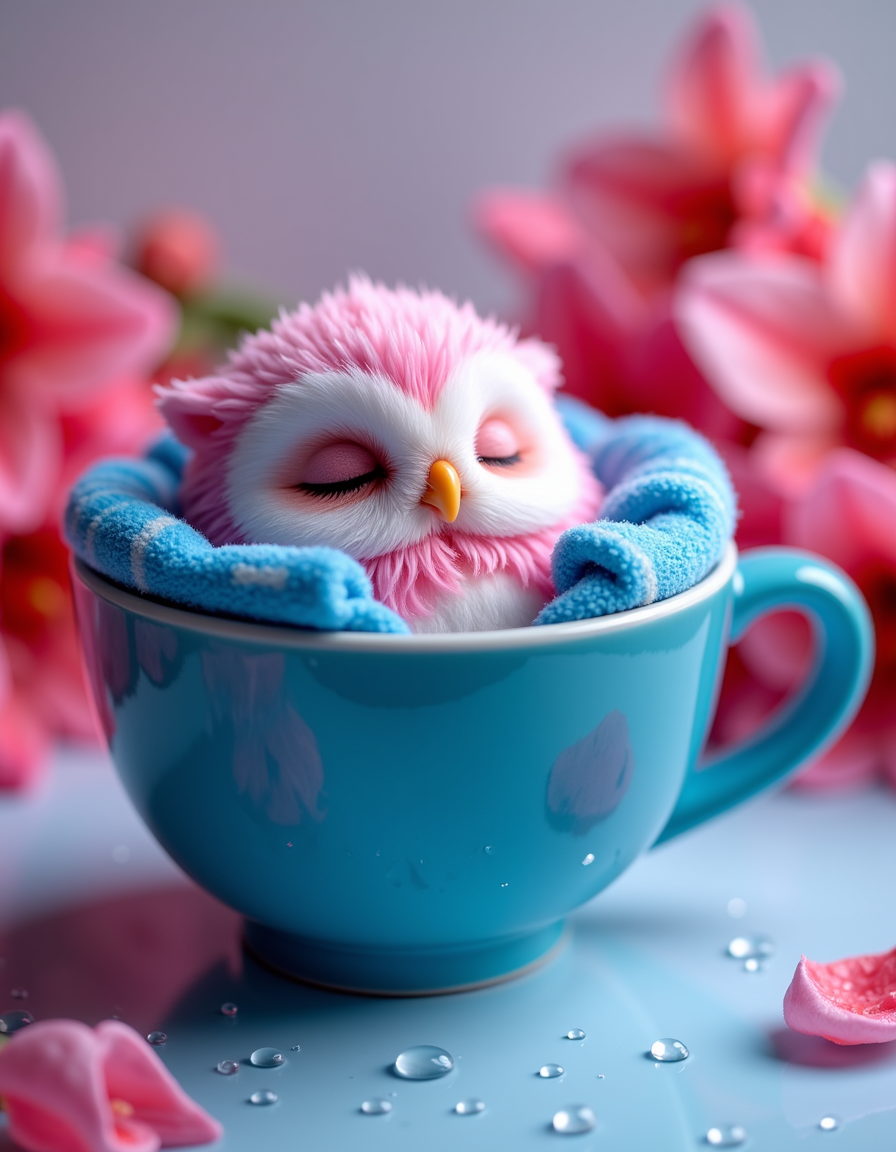 Cute Pink Owl in Teacup