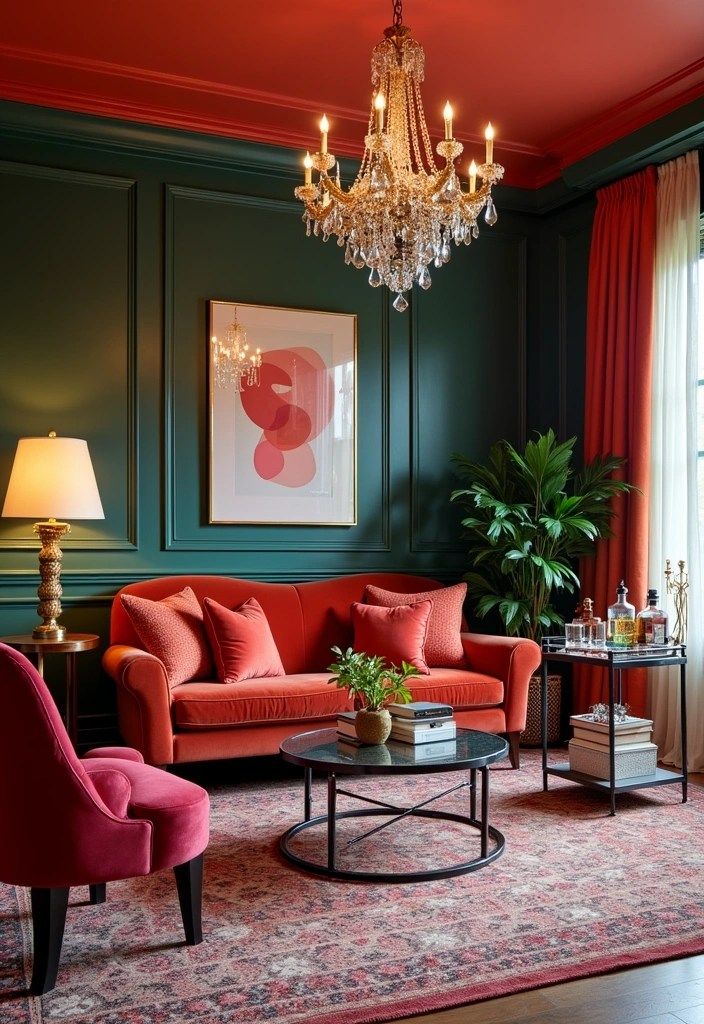 Elegant Red Velvet Living Room