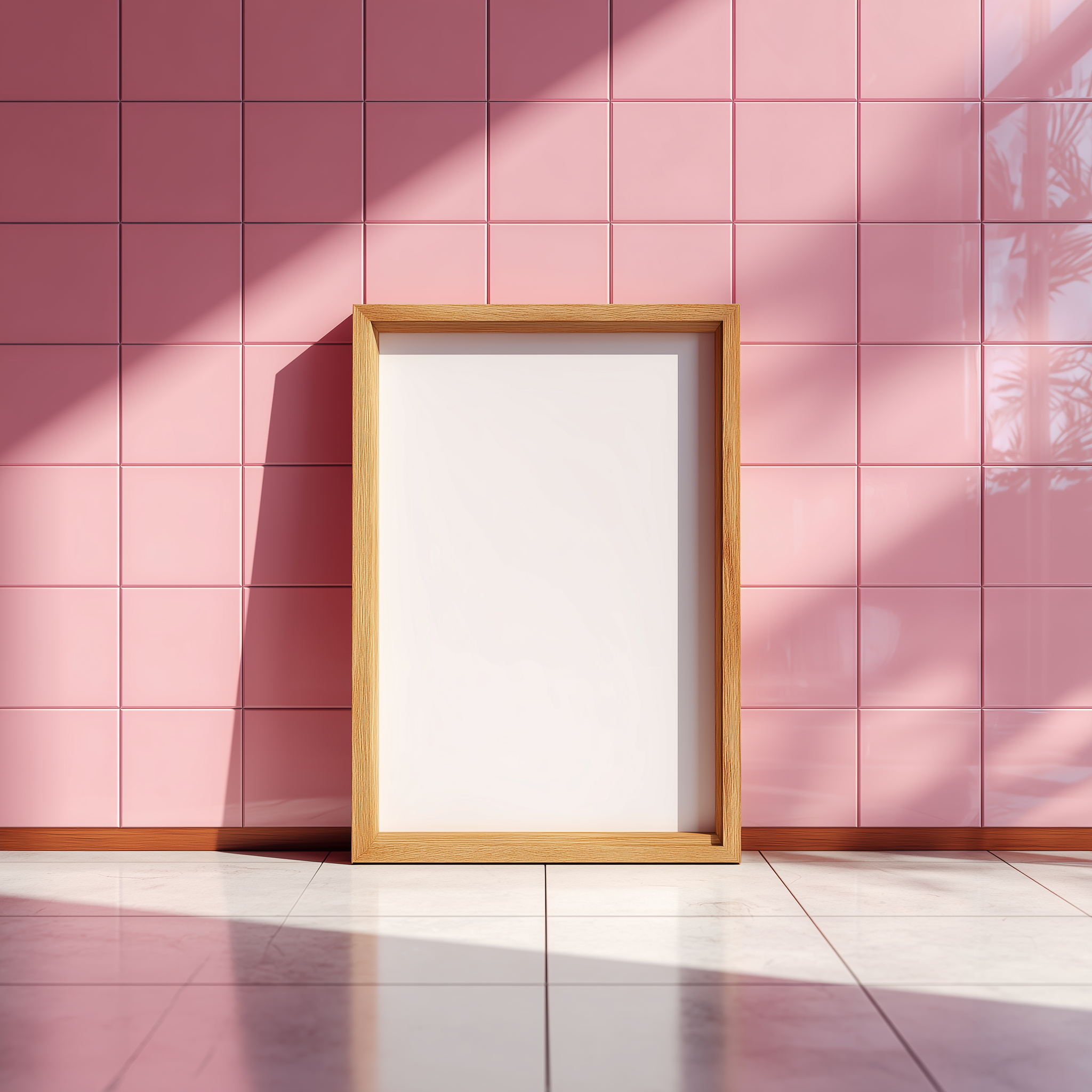 Blank Frame Against Pink Tiles