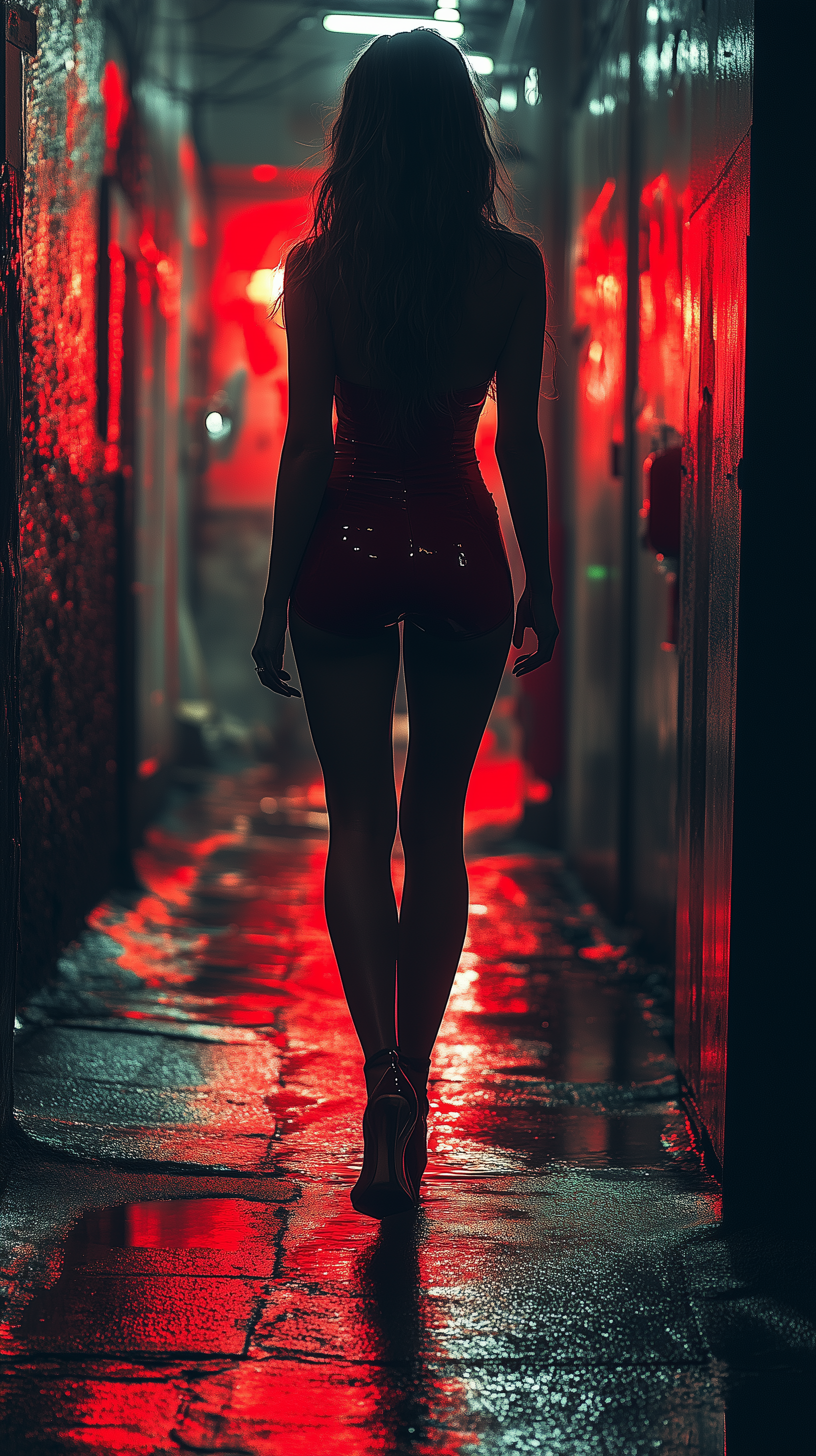 Red-lit巷道中的女人