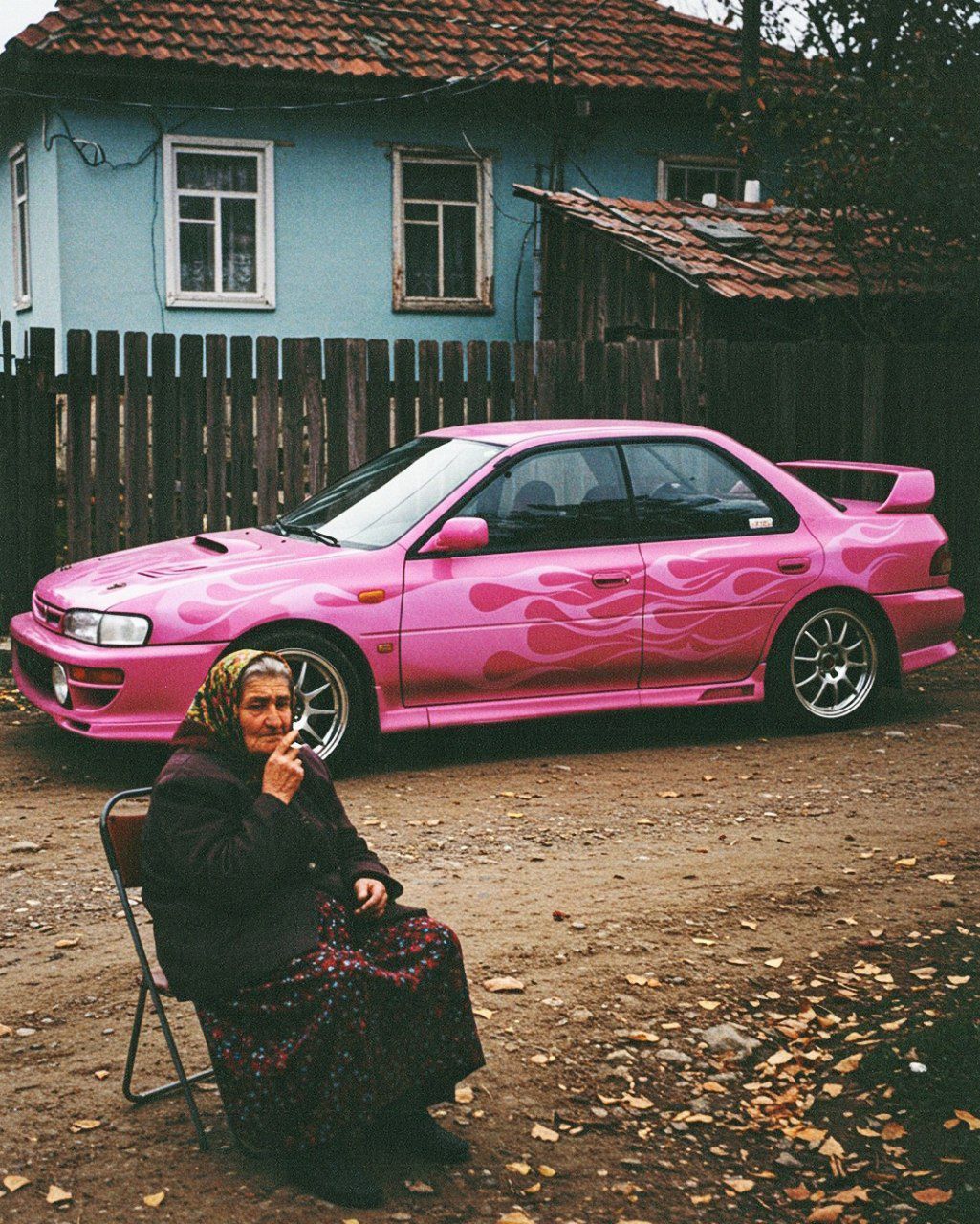 Pink Camouflage Car and Woman