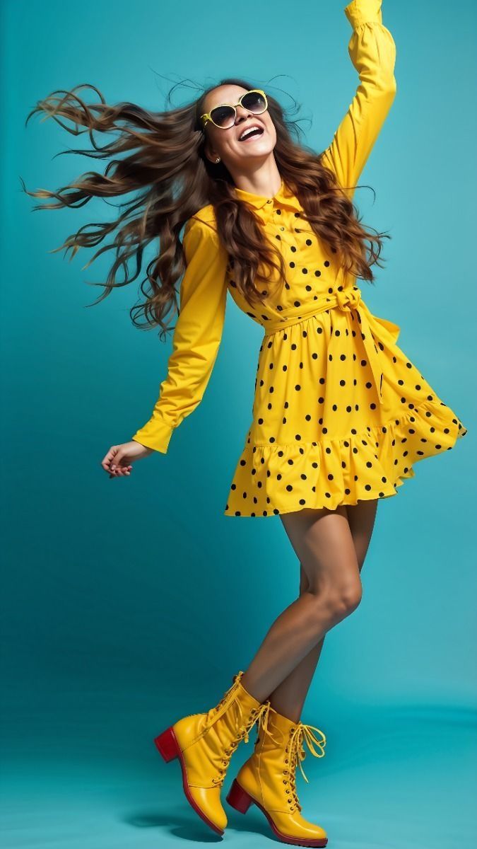 Dynamic Yellow Polka Dot Dress