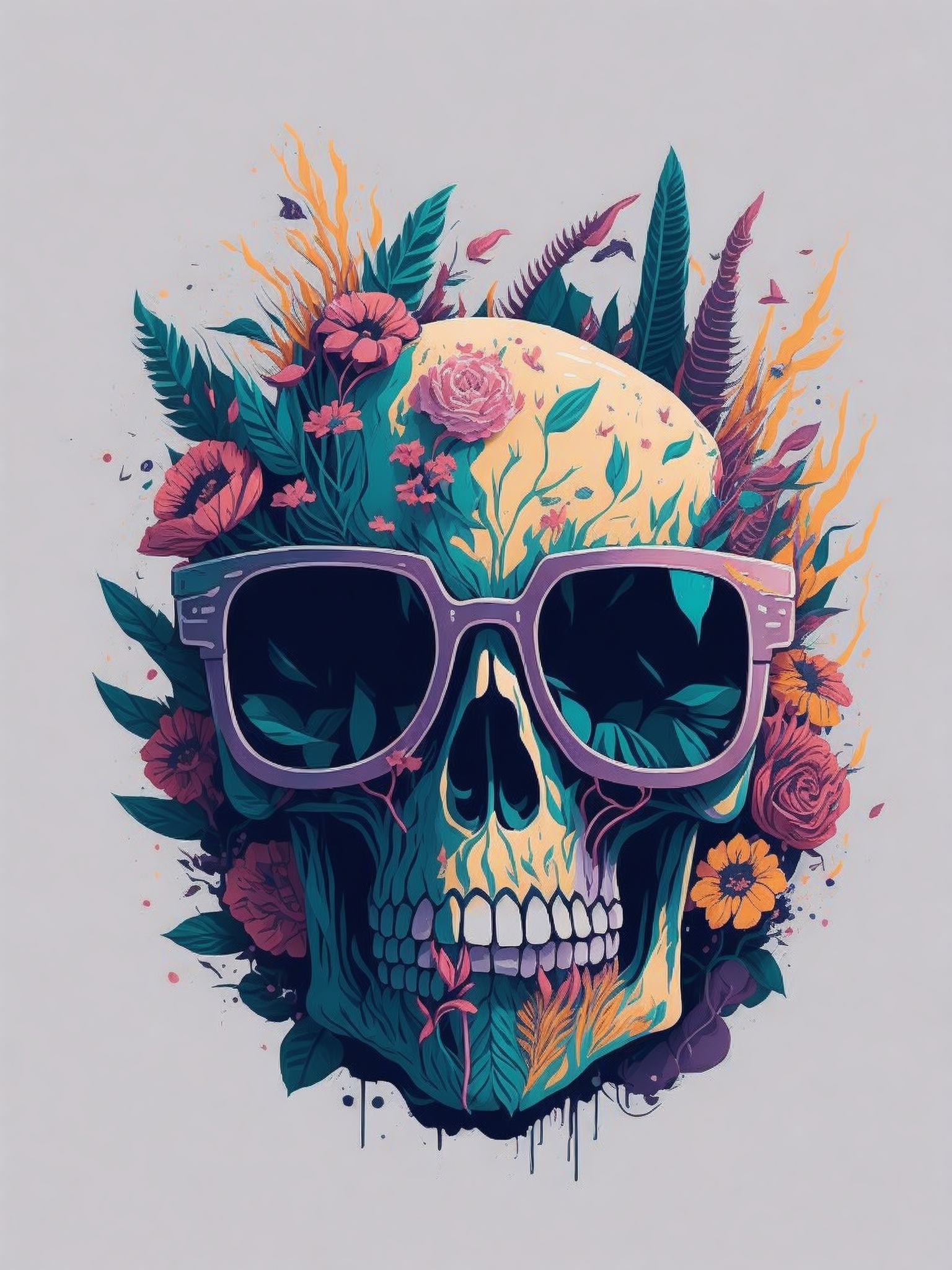 Floral Skull with Sunglasses