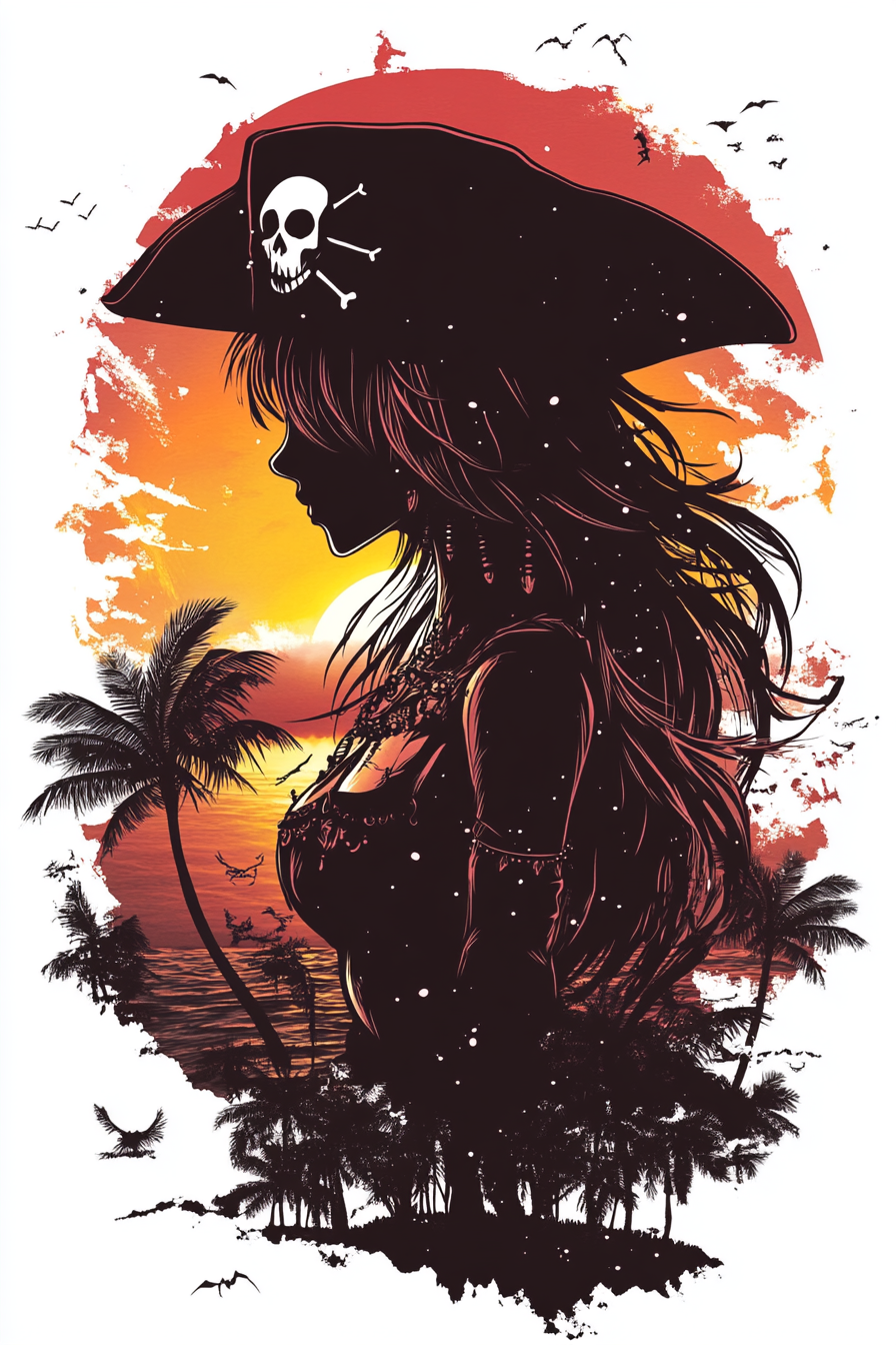 Pirate Woman Silhouette Sunset