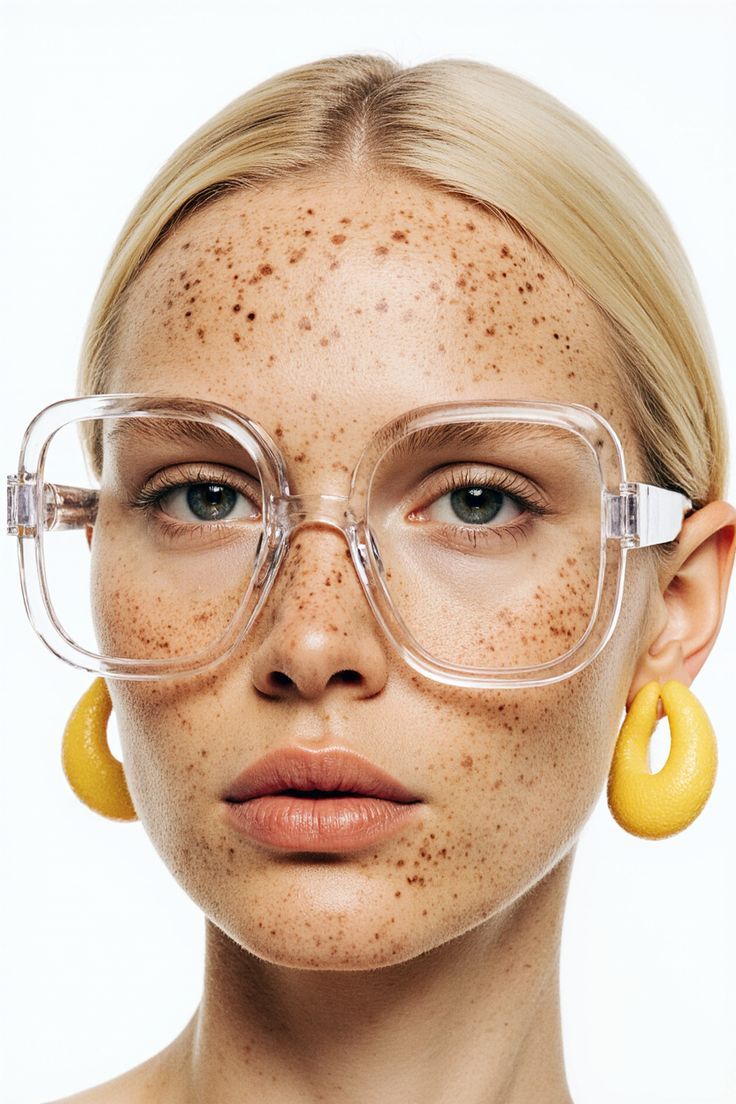 Freckled Beauty with Oversized Glasses