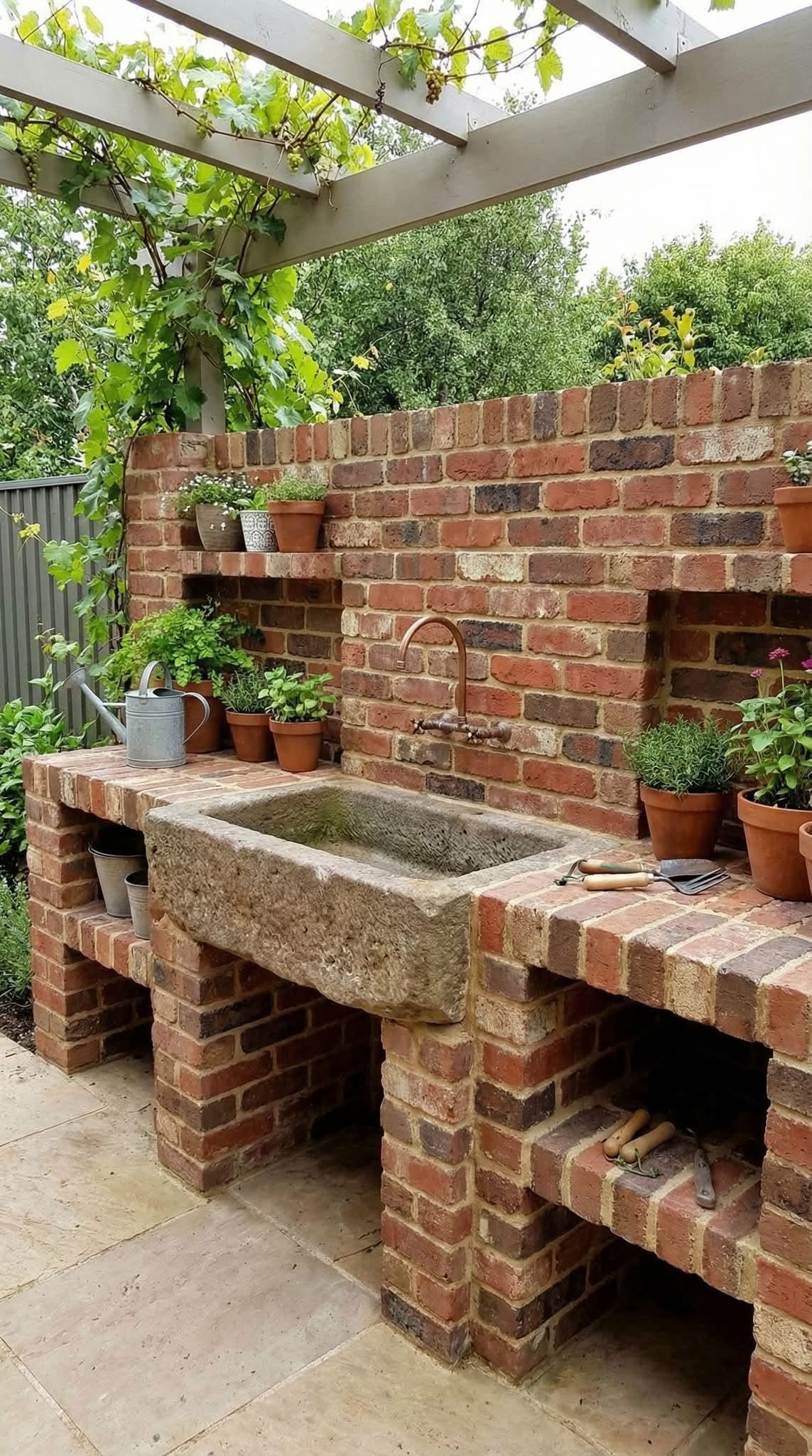Outdoor Brick Sink Garden Station