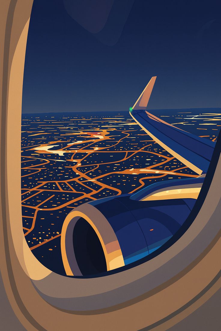 Night Flight Over City