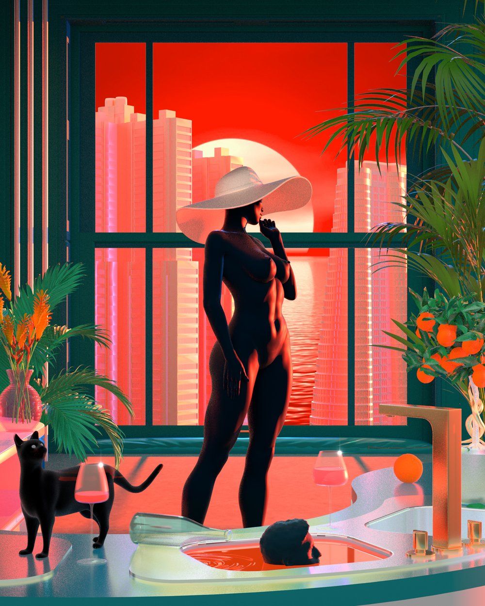Fashioned Figure in Futuristic Setting