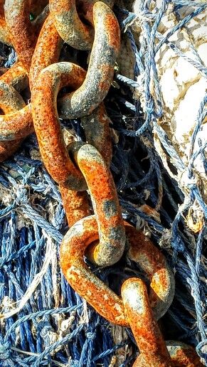 Rusty Chain Amidst Blue Nets