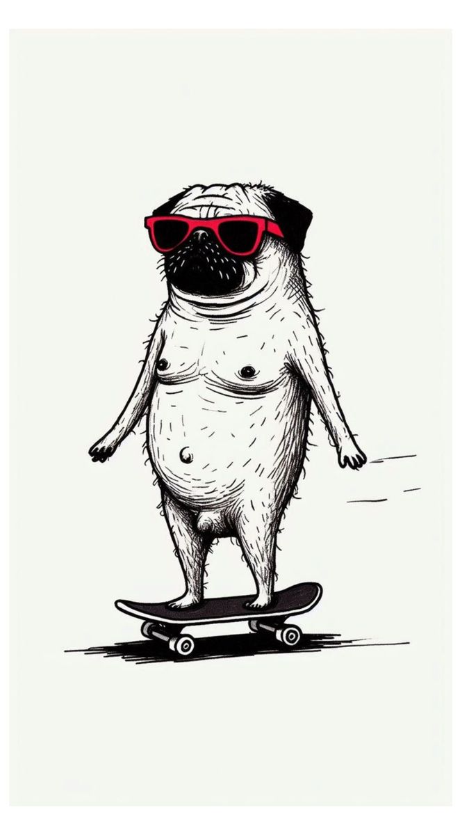 Pug Skateboarding with Nipples