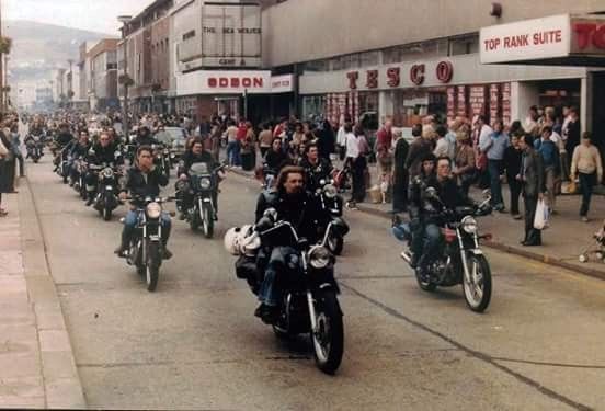 Motorcycle Parade Through Town