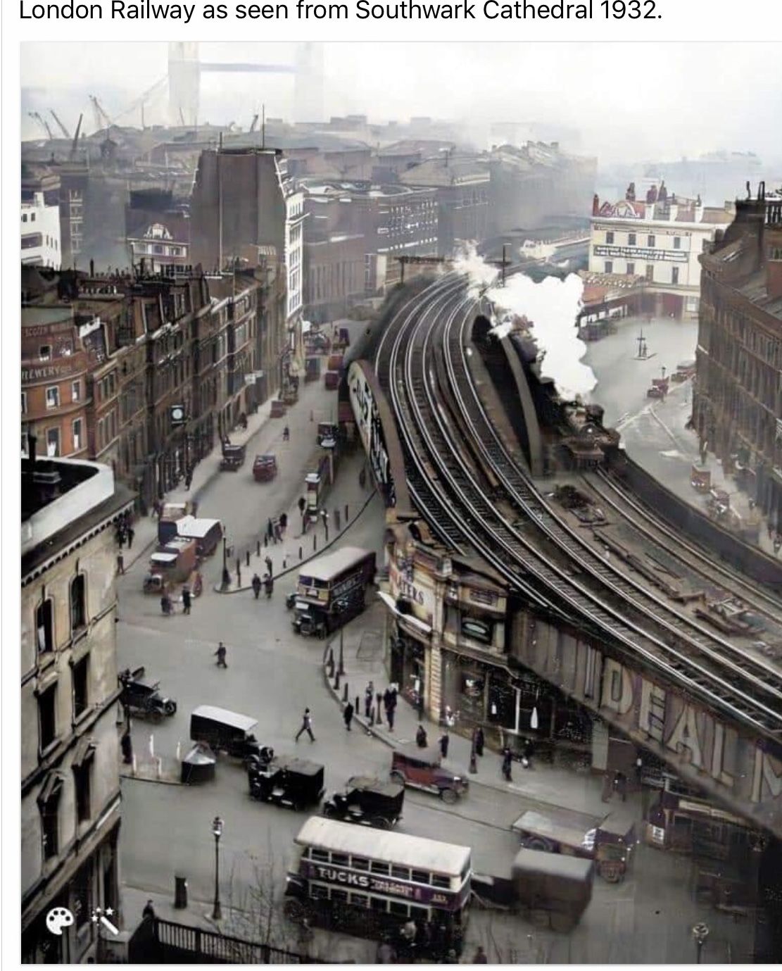 Vintage urban scene with elevated train