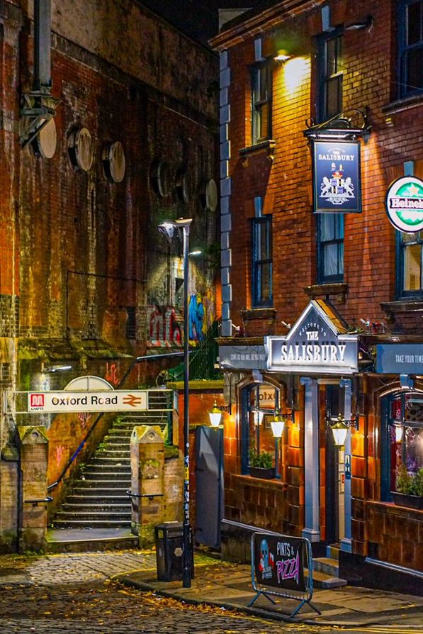 Narrow Street Scene at Night